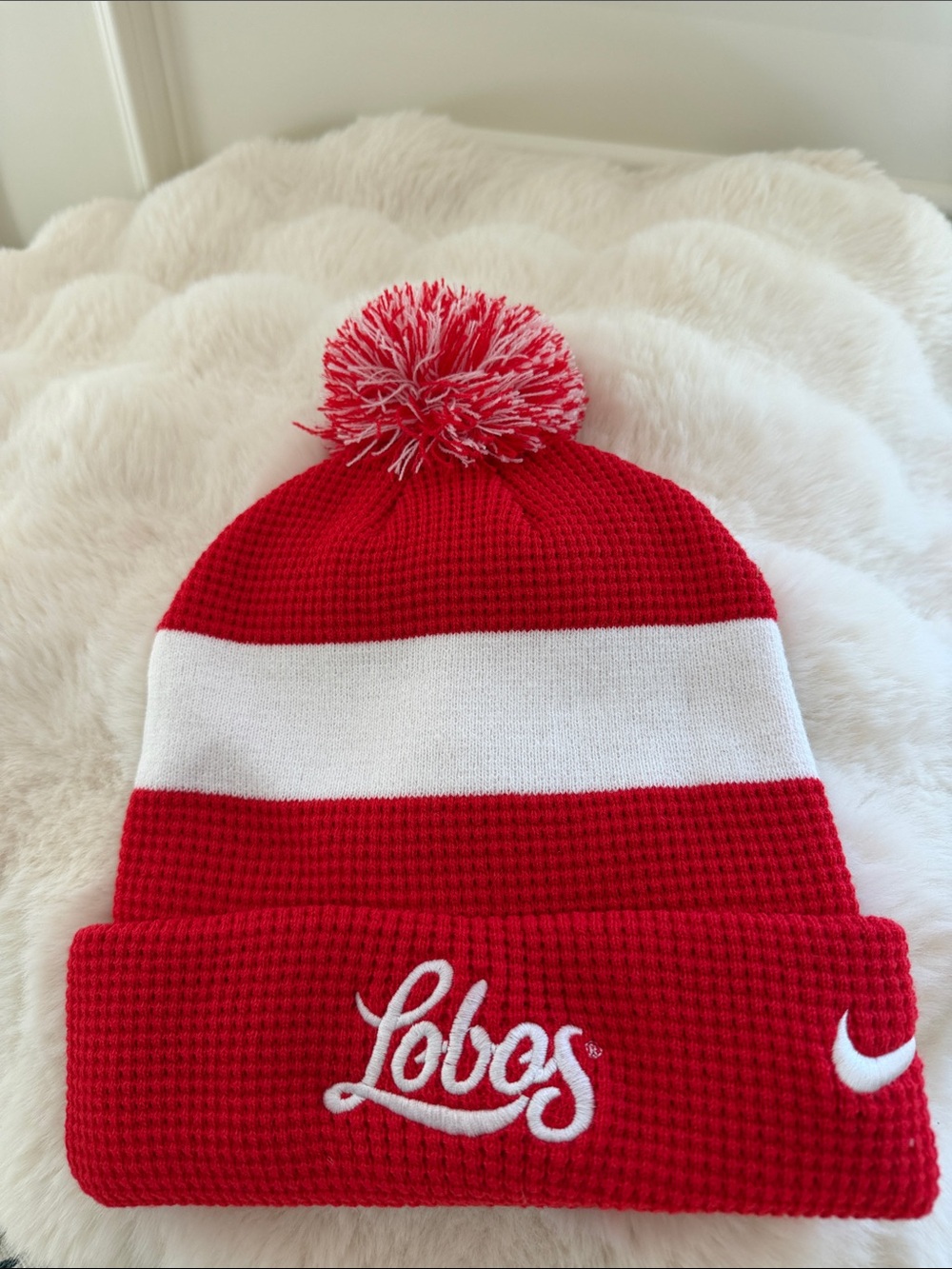 Nike Red & White Lobos Pom Pom Beanie University of New Mexico